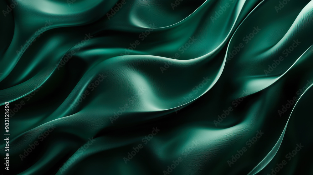 Obraz premium Elegant dark green fabric drapes flowing gracefully under soft light in a serene and sophisticated setting