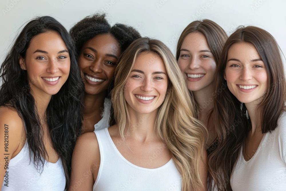 A group of diverse friends from different ethnic backgrounds, smiling and standing close together, showcases the beauty of unity and friendship across cultures on white background. A group of diverse friends from different ethnic backgrounds, smiling and standing close together, showcases the beauty of unity and friendship across cultures on white background.