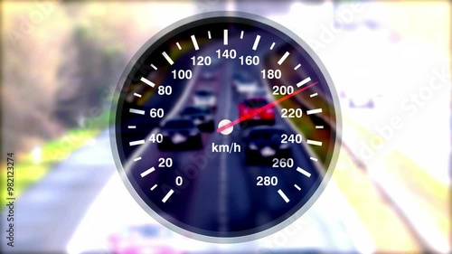 A highway and a speedometer in the car