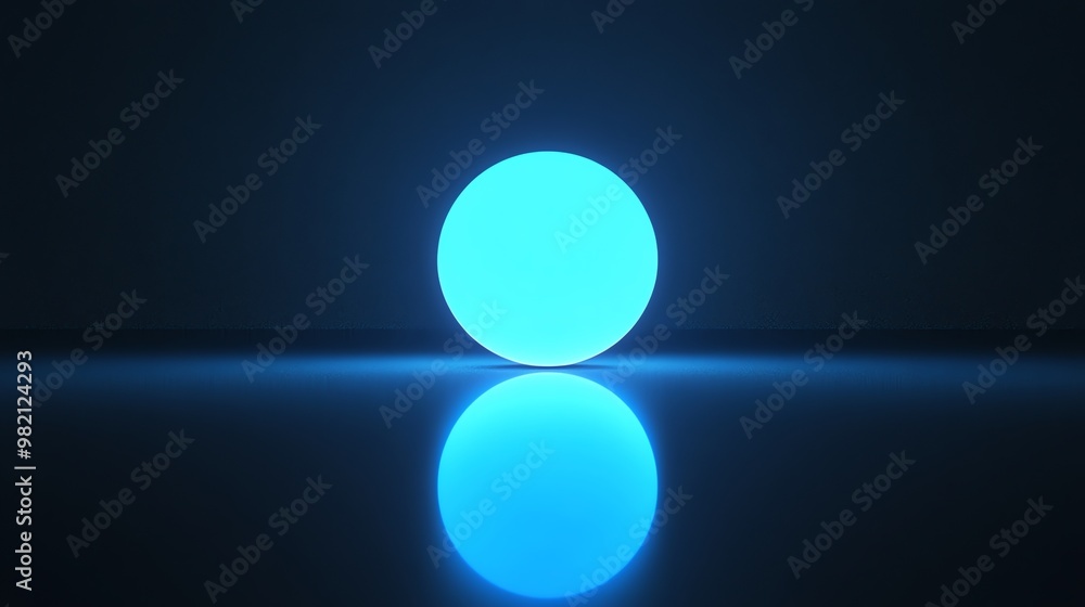 A glowing blue sphere with a reflection on a dark background. A glowing blue sphere with a reflection on a dark background.