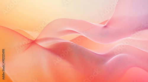 A dynamic gradient from warm orange to soft pink, with fluid, wavy lines curving across the background, adding movement and a soft glow.