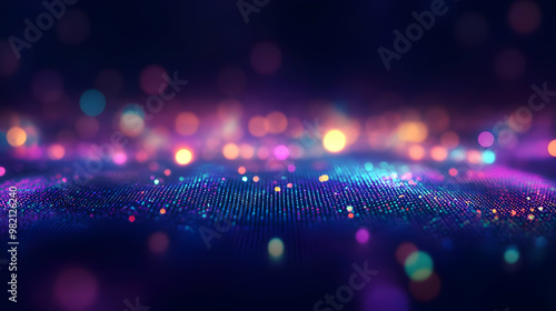 Abstract 3D Background with Colorful Bokeh Lights and a Glittering Surface photo