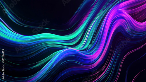 Neon-colored lines in green, blue, and purple streaking across a dark background, creating a futuristic, abstract look.