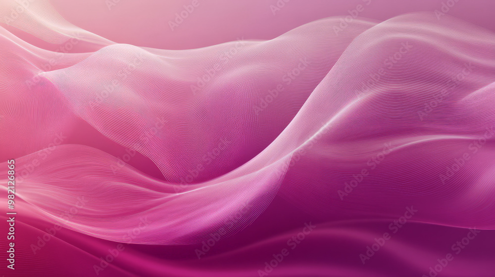 Fototapeta premium A gradient of bold plum blending into soft pink, with delicate wavy lines curving across the background, adding depth and a sense of movement.