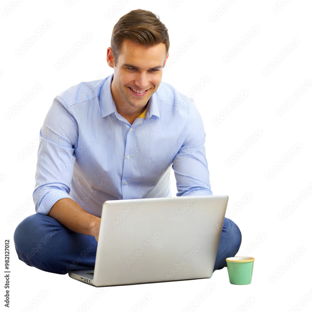 Man sitting with laptop, working or studying Man sitting with laptop, working or studying