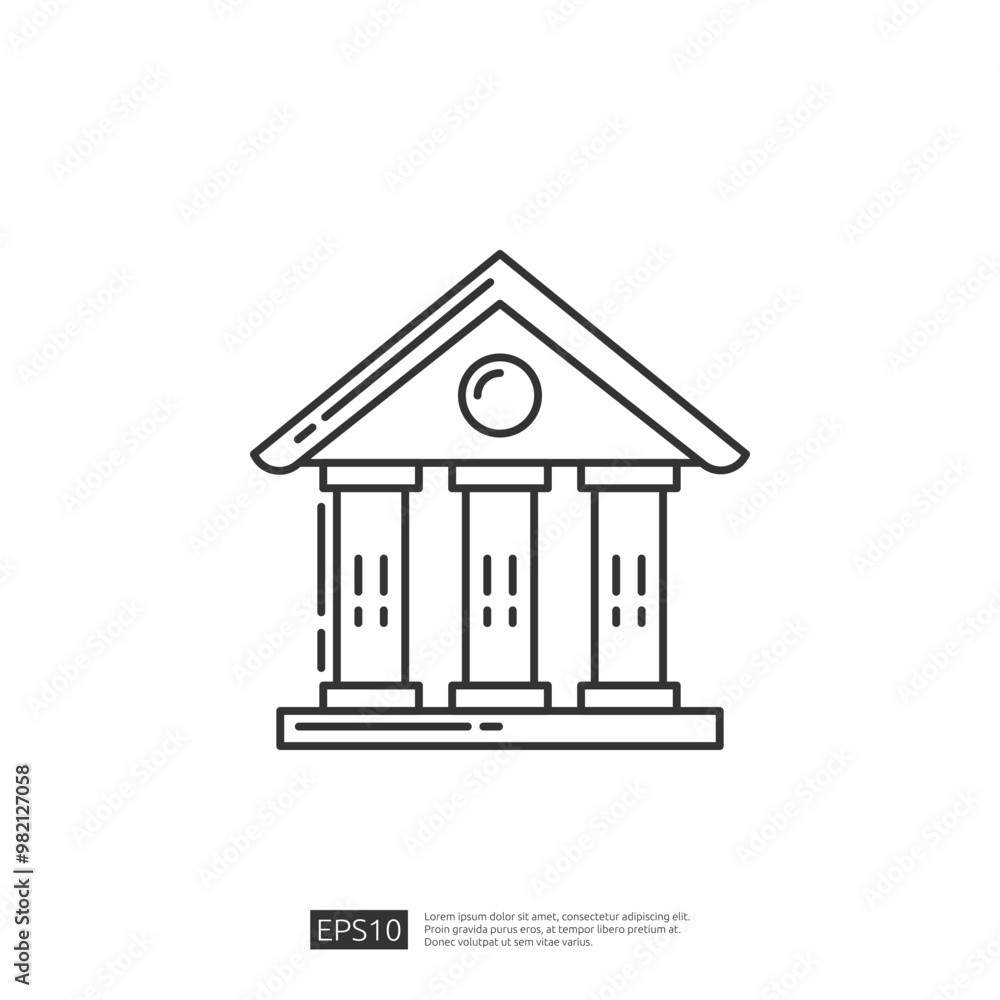 Simple line icon of a classic building with columns, symbolizing a bank, courthouse, museum, or other government institution. Simple line icon of a classic building with columns, symbolizing a bank, courthouse, museum, or other government institution.