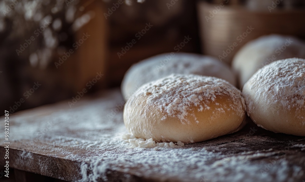 A few doughnuts with powdered sugar on top A few doughnuts with powdered sugar on top