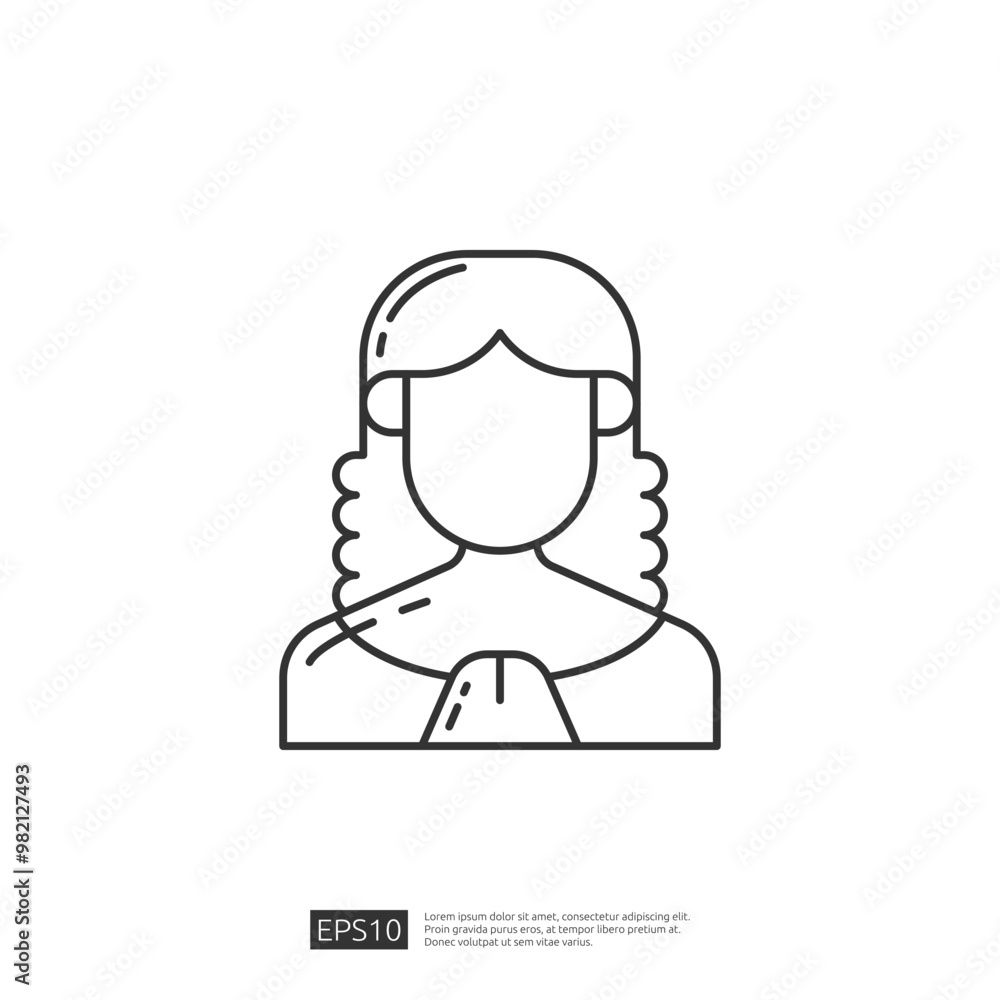 Simple outline icon of a woman's face with wavy hair in black and white. Vector illustration. Simple outline icon of a woman's face with wavy hair in black and white. Vector illustration.