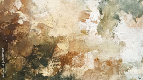 Abstract watercolor oil painting with earthy brown, beige, and olive tones, with soft brushstrokes forming a textured, natural background. photo