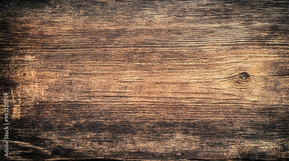 Fototapeta premium Dark Brown Wooden Texture with Knots and Grain Pattern, Rustic Wood Background