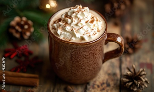 A cup of hot chocolate with whipped cream and sprinkles on top