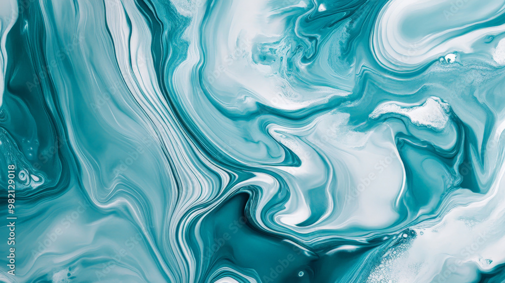 Liquid marble texture in shades of teal and white, with organic flowing lines and smooth, swirling patterns. Liquid marble texture in shades of teal and white, with organic flowing lines and smooth, swirling patterns.