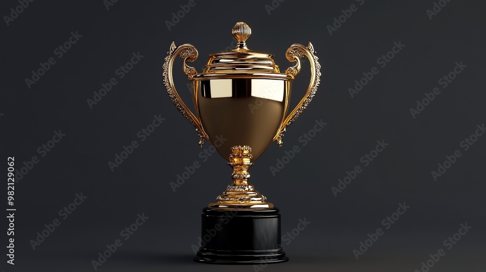 Fototapeta premium A shiny golden trophy on a black background.