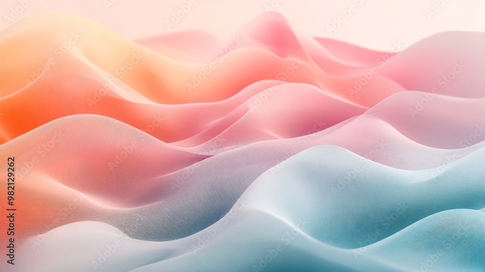 Fototapeta premium Soft liquid gradient waves in pastel tones, flowing fluidly across geometric lines, creating a smooth and dynamic abstract composition.