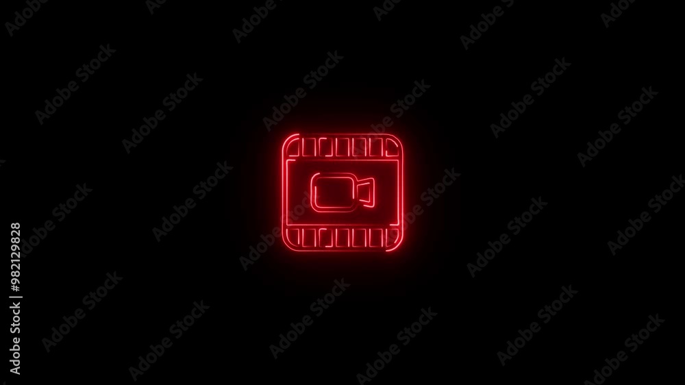 Glowing neon video camera icon animation on back background. Glowing neon video camera icon representing modern multimedia and digital recording in a vibrant, high-tech visual motion 4k video Glowing neon video camera icon animation on back background. Glowing neon video camera icon representing modern multimedia and digital recording in a vibrant, high-tech visual motion 4k video