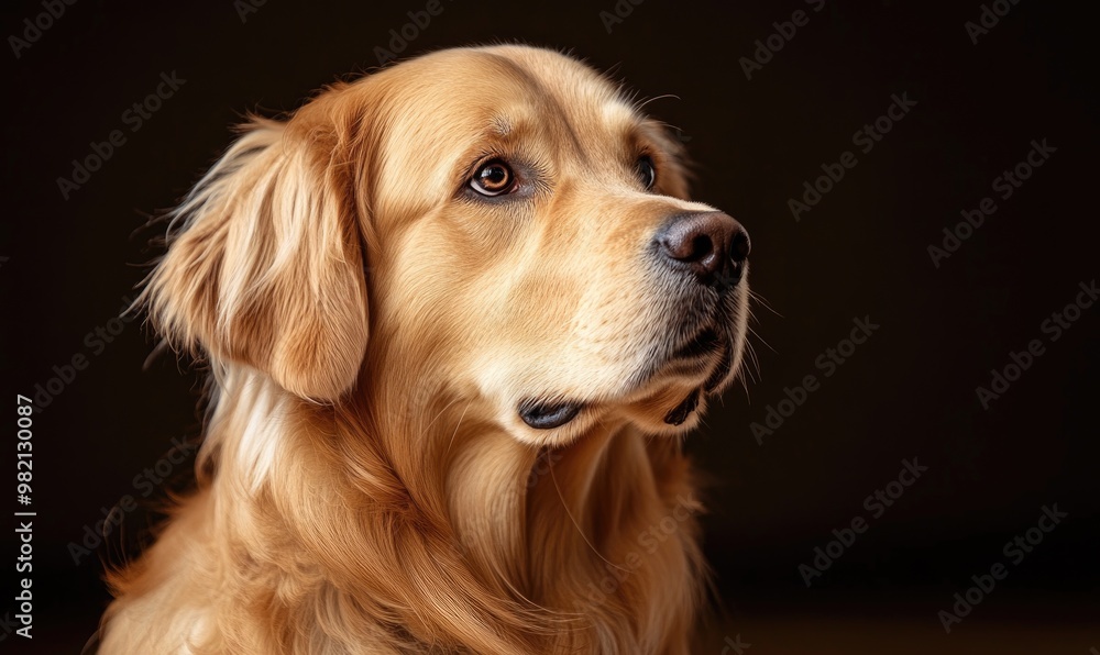 A golden retriever with a long, fluffy tail and a black nose A golden retriever with a long, fluffy tail and a black nose
