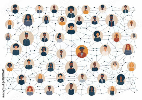 Diverse Team Network Communication in a Teleconference Setting - Business Illustration of Online Collaboration and Connectivity