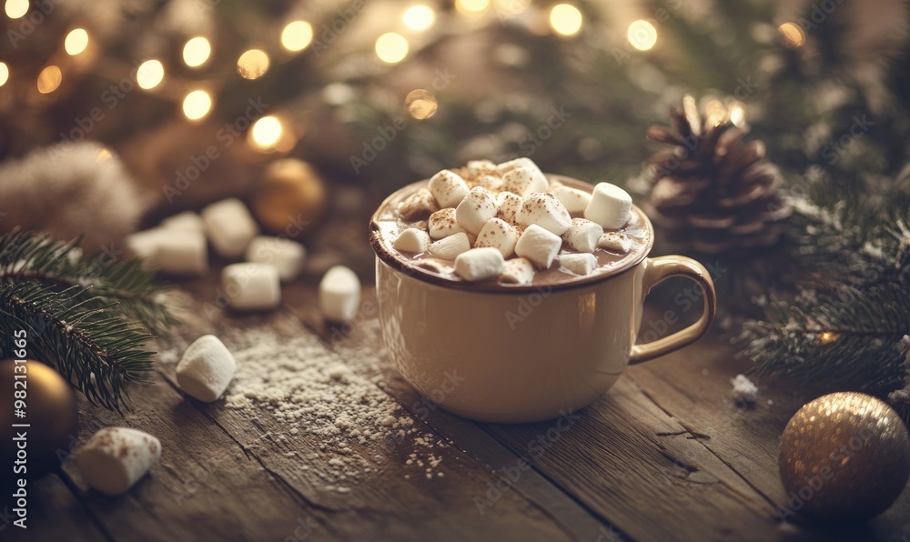 A mug of hot chocolate with marshmallows on top