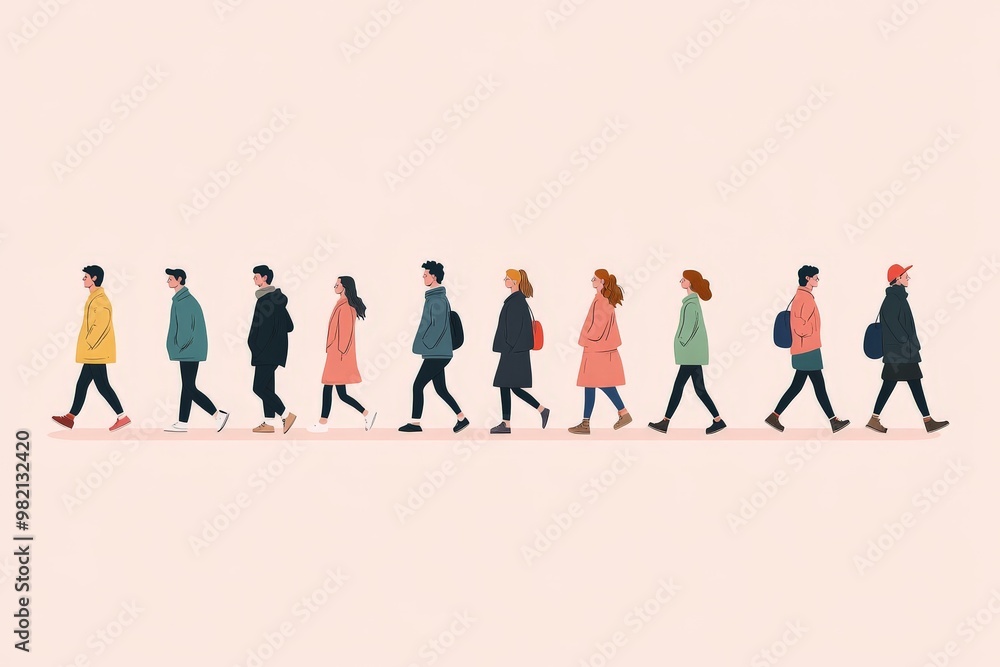 A row of people walking a simple vector illustration A row of people walking a simple vector illustration