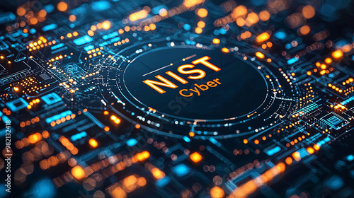 NIST cybersecurity concept with digital circuit board design