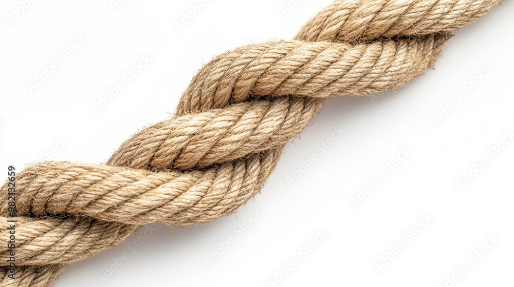 Details of the safety rope for high-pressure hoses, with one loop threaded into the other. On a white background Details of the safety rope for high-pressure hoses, with one loop threaded into the other. On a white background