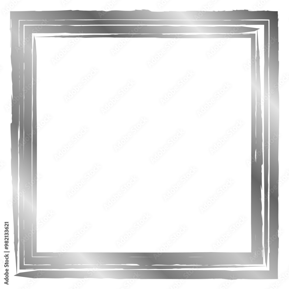 Obraz premium Silver square frame isolated on white. Old worn frame . Vector frame for text, photo, card, certificate, picture, banner, poster. Metal texture 