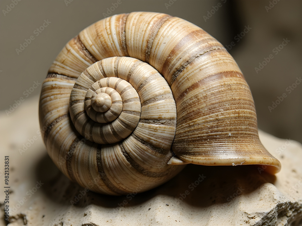 Close-Up graph of an Elegant Spiral Seashell on Light Surface Showcasing Earthy Beige, Cream, and Brown Tones with Intricate Patterns, Stripes, and Grooves Perfect for Nature and Coastal Themes Close-Up graph of an Elegant Spiral Seashell on Light Surface Showcasing Earthy Beige, Cream, and Brown Tones with Intricate Patterns, Stripes, and Grooves Perfect for Nature and Coastal Themes