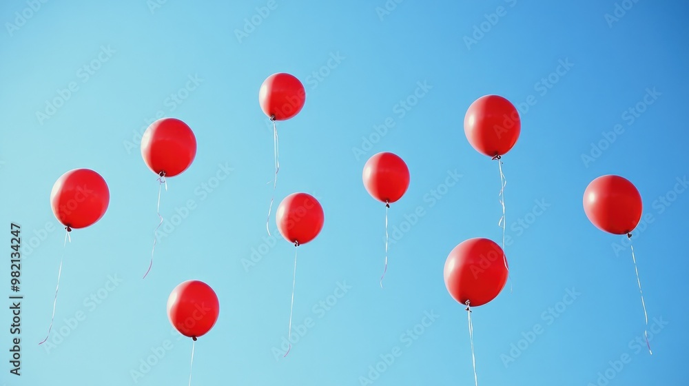 Red balloons floating against a clear blue sky, symbolizing joy, celebration, and freedom. Red balloons floating against a clear blue sky, symbolizing joy, celebration, and freedom.