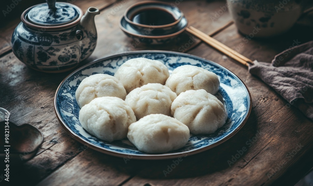 A plate of fluffy rice buns, surrounded by traditional Asian tableware, cozy, inviting, warm atmosphere, f/2.0 --ar 5:3 --v 6.1 Job ID: 729ebfa9-8b26-4c72-a178-892474d58e67 A plate of fluffy rice buns, surrounded by traditional Asian tableware, cozy, inviting, warm atmosphere, f/2.0 --ar 5:3 --v 6.1 Job ID: 729ebfa9-8b26-4c72-a178-892474d58e67
