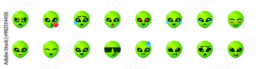 Set of alien emoji icons. 16 sets of alien emoji icons. Alien emoji icons