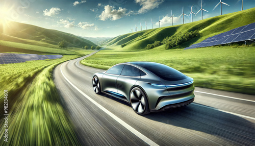 futuristic eco-friendly car a wide highway