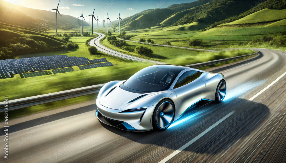 futuristic eco-friendly car a wide highway