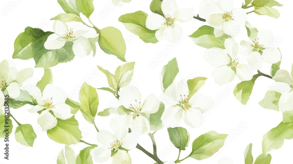 Natural seamless texture featuring blooming apple branches in watercolor Natural seamless texture featuring blooming apple branches in watercolor