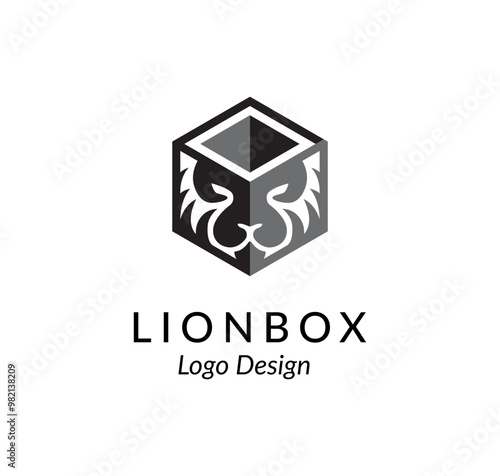 Lion box logo design icon