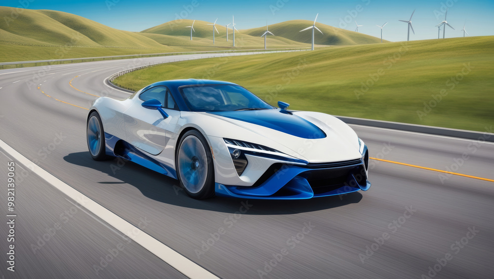 futuristic eco-friendly car a wide highway futuristic eco-friendly car a wide highway