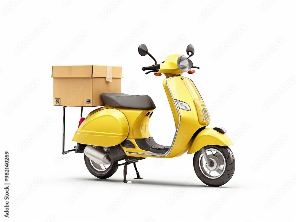 scooter with a box isolated on white background. motorcycle delivery. scooter with a box isolated on white background. motorcycle delivery.