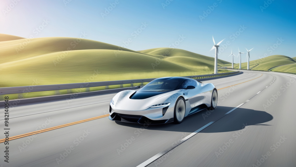 futuristic eco-friendly car a wide highway futuristic eco-friendly car a wide highway