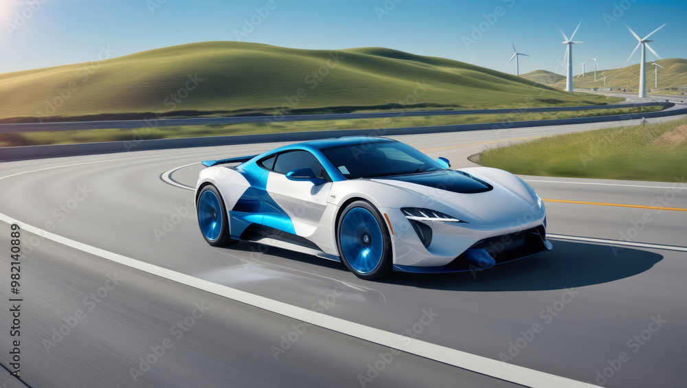 futuristic eco-friendly car a wide highway futuristic eco-friendly car a wide highway
