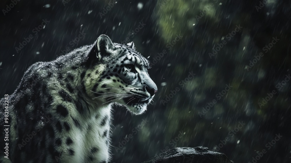 Obraz premium A snow leopard is standing in the rain