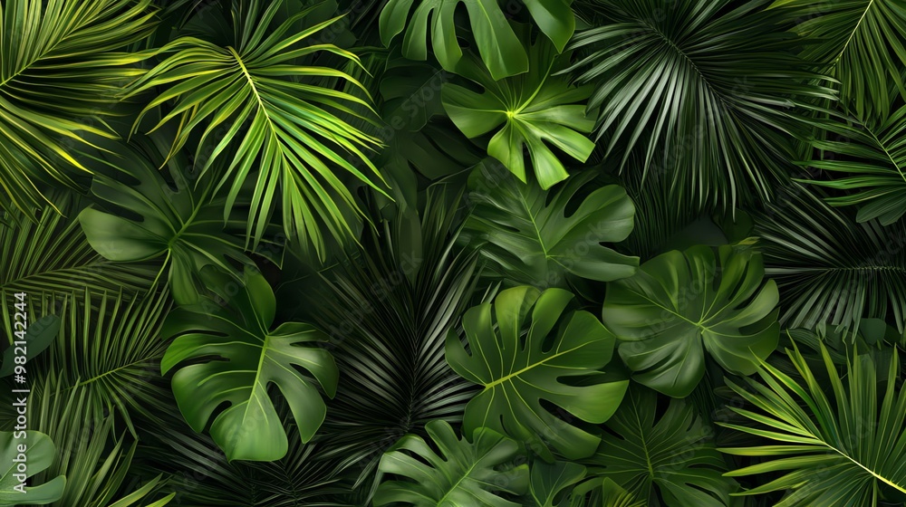 Lush green tropical leaves arranged as a background. Lush green tropical leaves arranged as a background.