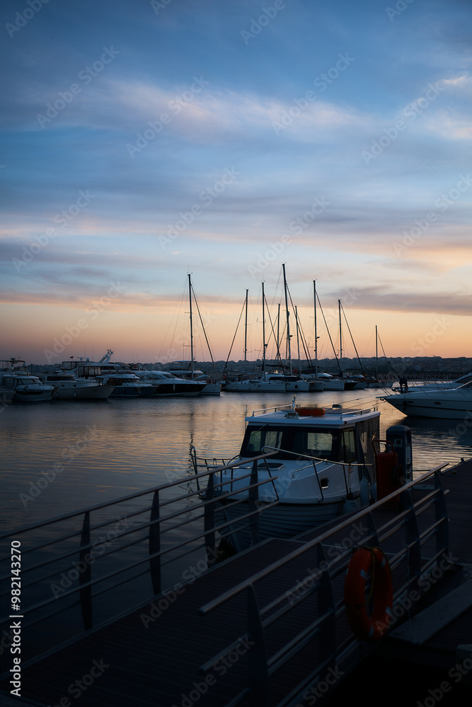 Fototapeta premium boats, sailboats in the harbor at sunset