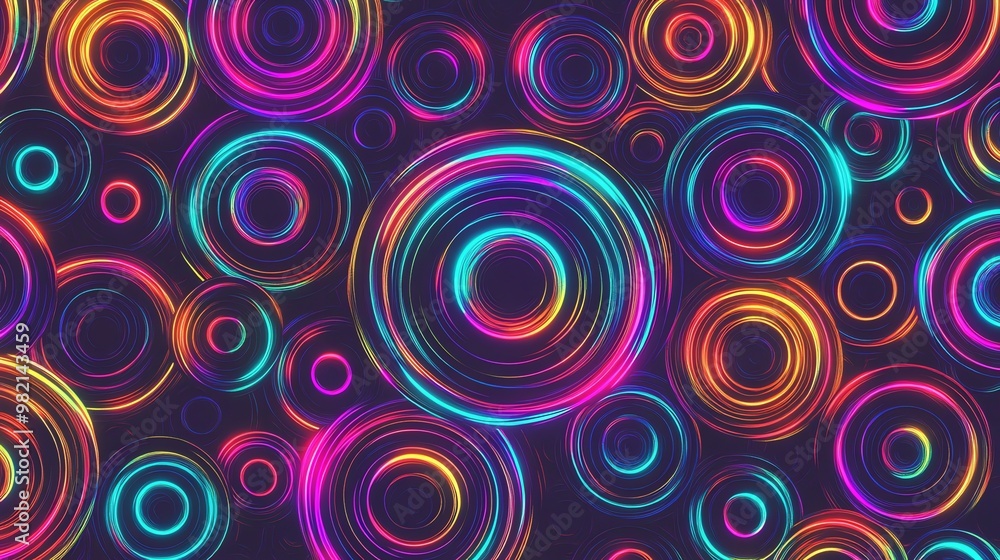 Abstract background of neon colored circles and rings. Abstract background of neon colored circles and rings.