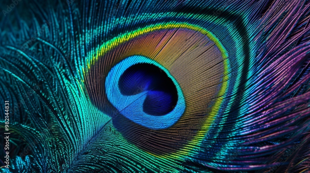 Obraz premium Peacock Feather Close-Up: Iridescent Beauty and Texture