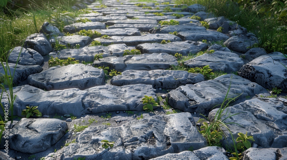 Rustic Stone Pathway with Lush Greenery on a Sunny Day – Perfect for Nature and Landscape Projects Rustic Stone Pathway with Lush Greenery on a Sunny Day – Perfect for Nature and Landscape Projects