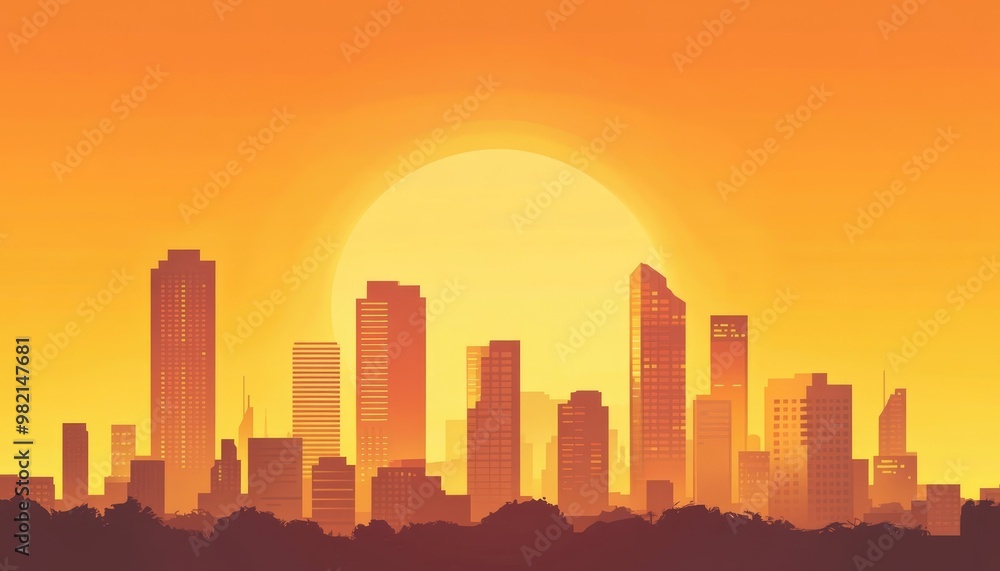 2D cartoon illustration featuring a skyline against an orange background available in an editable format 2D cartoon illustration featuring a skyline against an orange background available in an editable format