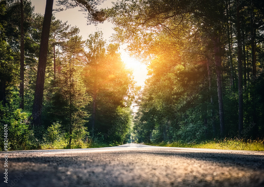Obraz premium 森と道路のイメージ背景