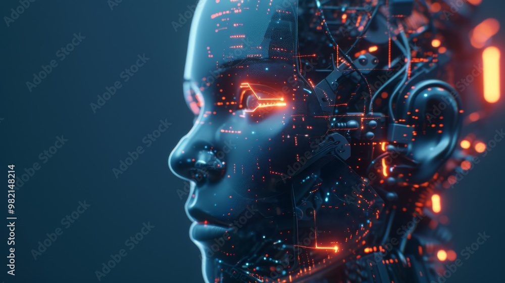 Futuristic AI Robot Head: A Digital Art Exploration of Artificial Intelligence Futuristic AI Robot Head: A Digital Art Exploration of Artificial Intelligence