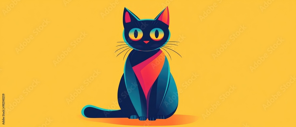 Flat cartoon style cat illustration in a vibrant color palette Flat cartoon style cat illustration in a vibrant color palette