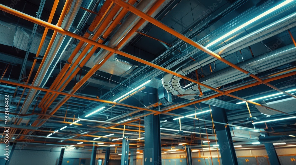 Industrial Ceiling with Pipes and Lights Industrial Ceiling with Pipes and Lights