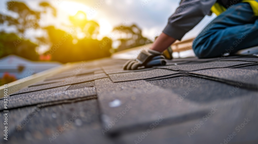 Roofing Contractor Installing Shingles on a New Roof Roofing Contractor Installing Shingles on a New Roof